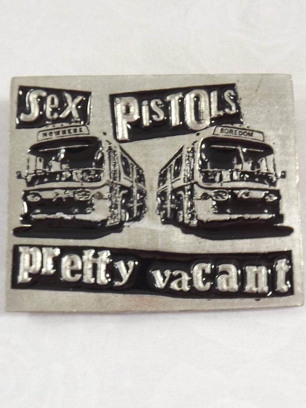 Sex Pistols 'Pretty Vacant' Belt Buckle - Silver & Black